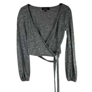 NWOT Lulus Womens XS‎ Gray Cropped Wrap Tie Long Sleeve Sweater
